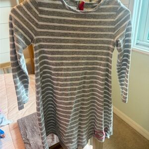 Vineyard Vines Girls Gray and White Striped Long Sleeve Dress